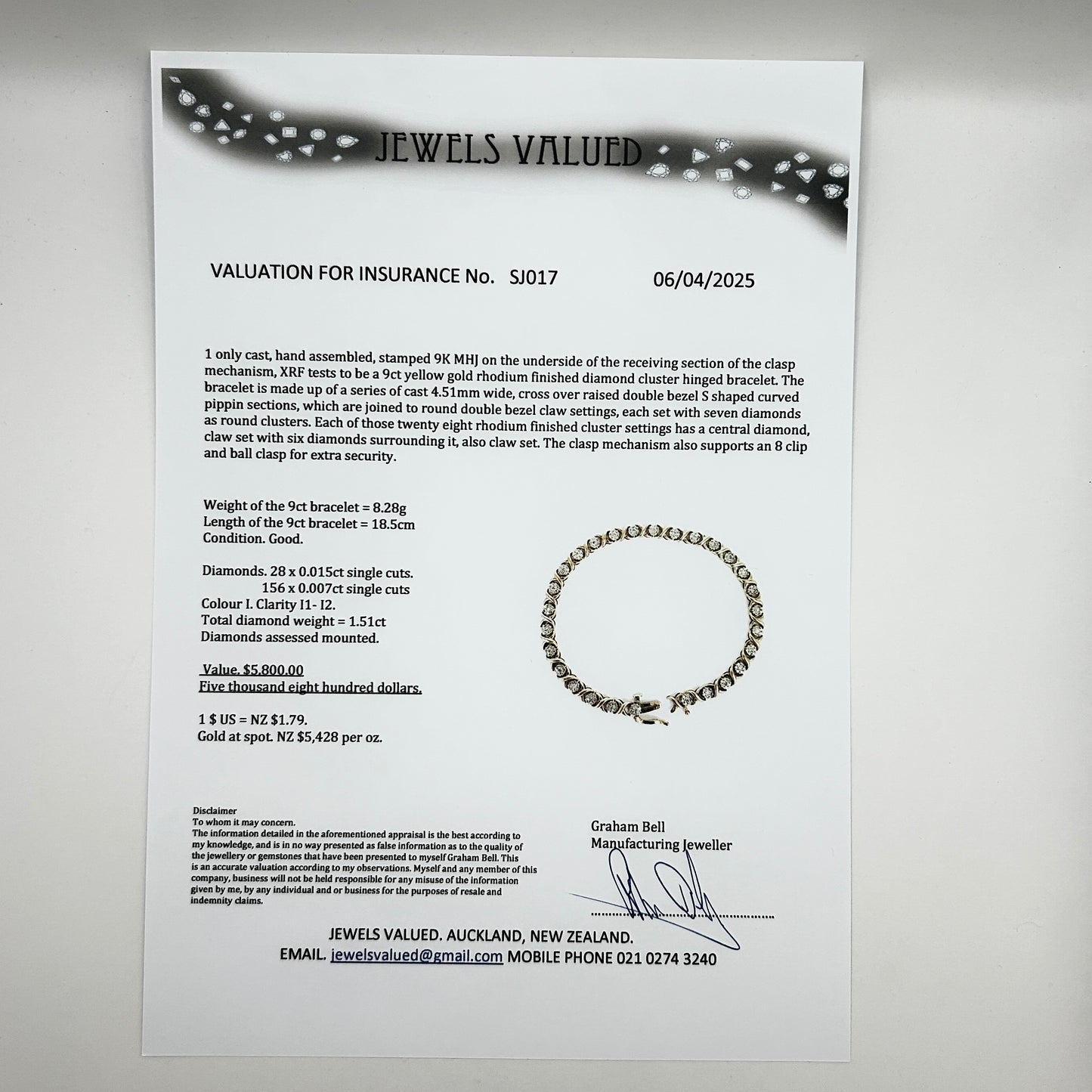 9ct Gold Diamond Cluster Hinged Bracelet Length 18.5cm Valuation $5,800. R # 735
