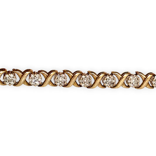 9ct Gold Diamond Cluster Hinged Bracelet Length 18.5cm Valuation $5,800. R # 735