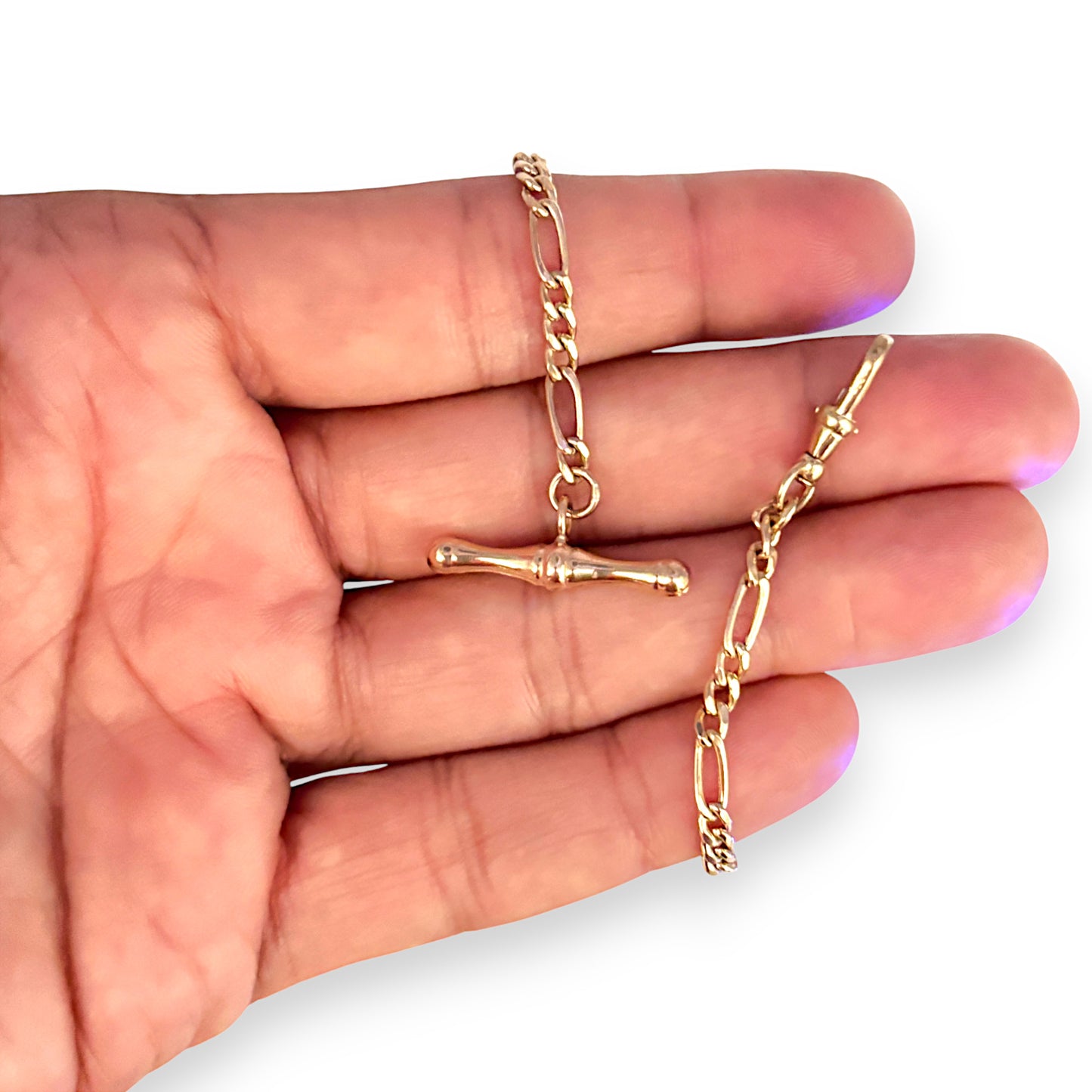 9ct Gold Figaro Bracelet Length 19cm with Fob. R # 737
