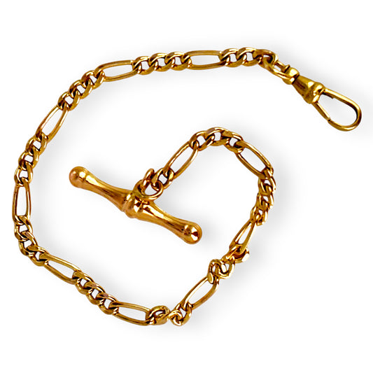 9ct Gold Figaro Bracelet Length 19cm with Fob. R # 737