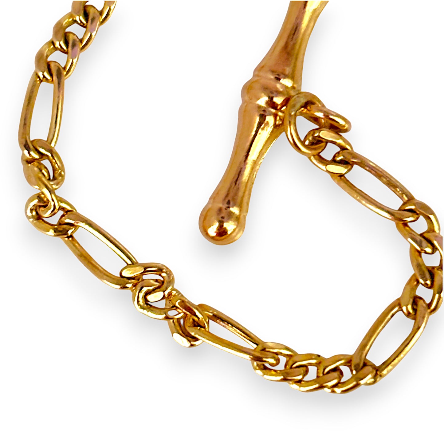 9ct Gold Figaro Bracelet Length 19cm with Fob. R # 737