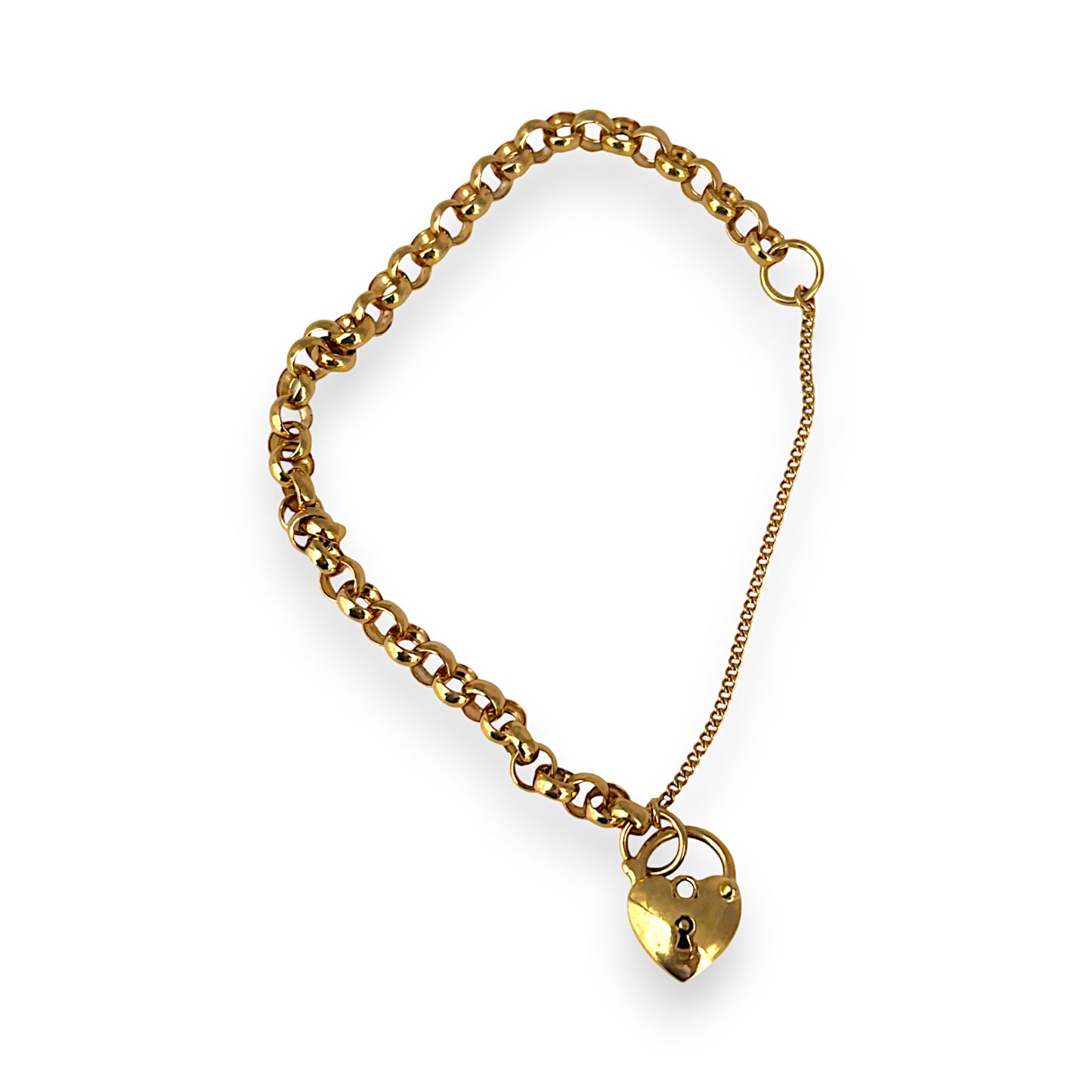 9ct Gold Belcher Bracelet L 18cm Solid Heart Padlock Valuation $2,790. R # 738