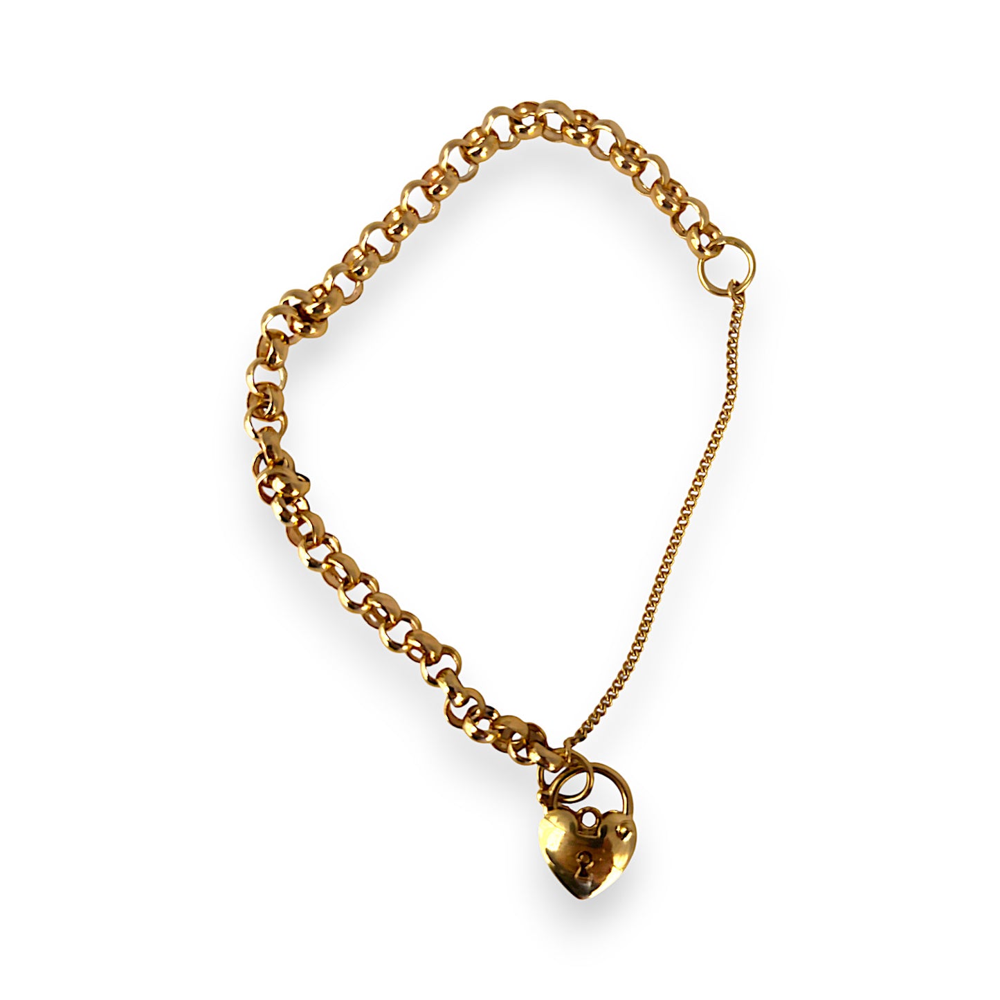 9ct Gold Belcher Bracelet L 18cm Solid Heart Padlock Valuation $2,790. R # 738