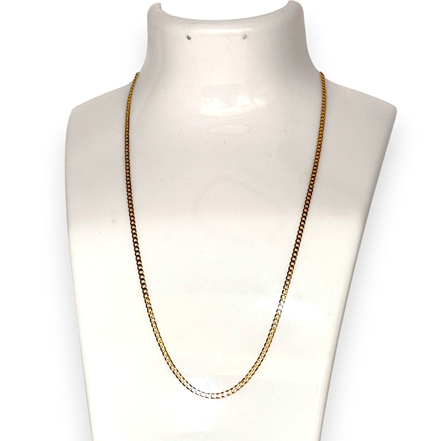 9ct Gold Flat Curb Link Light Weight Solid Chain Length 40cm. R # 754