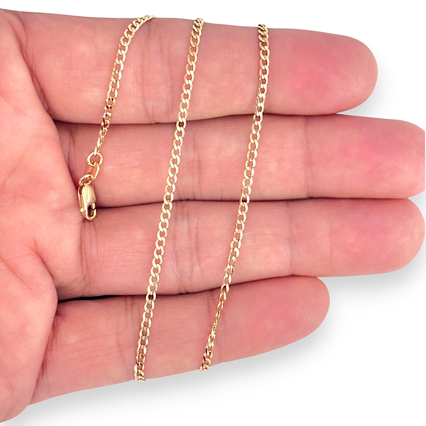 9ct Gold Flat Curb Link Light Weight Solid Chain Length 40cm. R # 754
