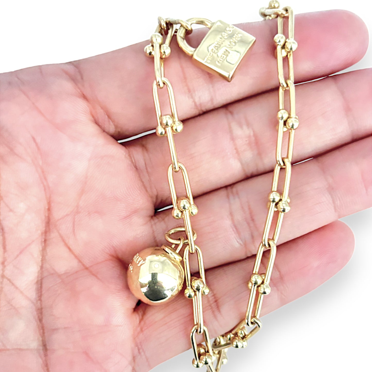 GOLD DEAL | 18ct (18K) Gold U-shaped Bead Links Single Wrap Necklace