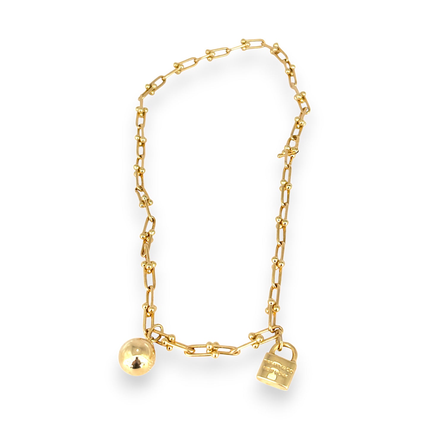 GOLD DEAL | 18ct (18K) Gold U-shaped Bead Links Single Wrap Necklace