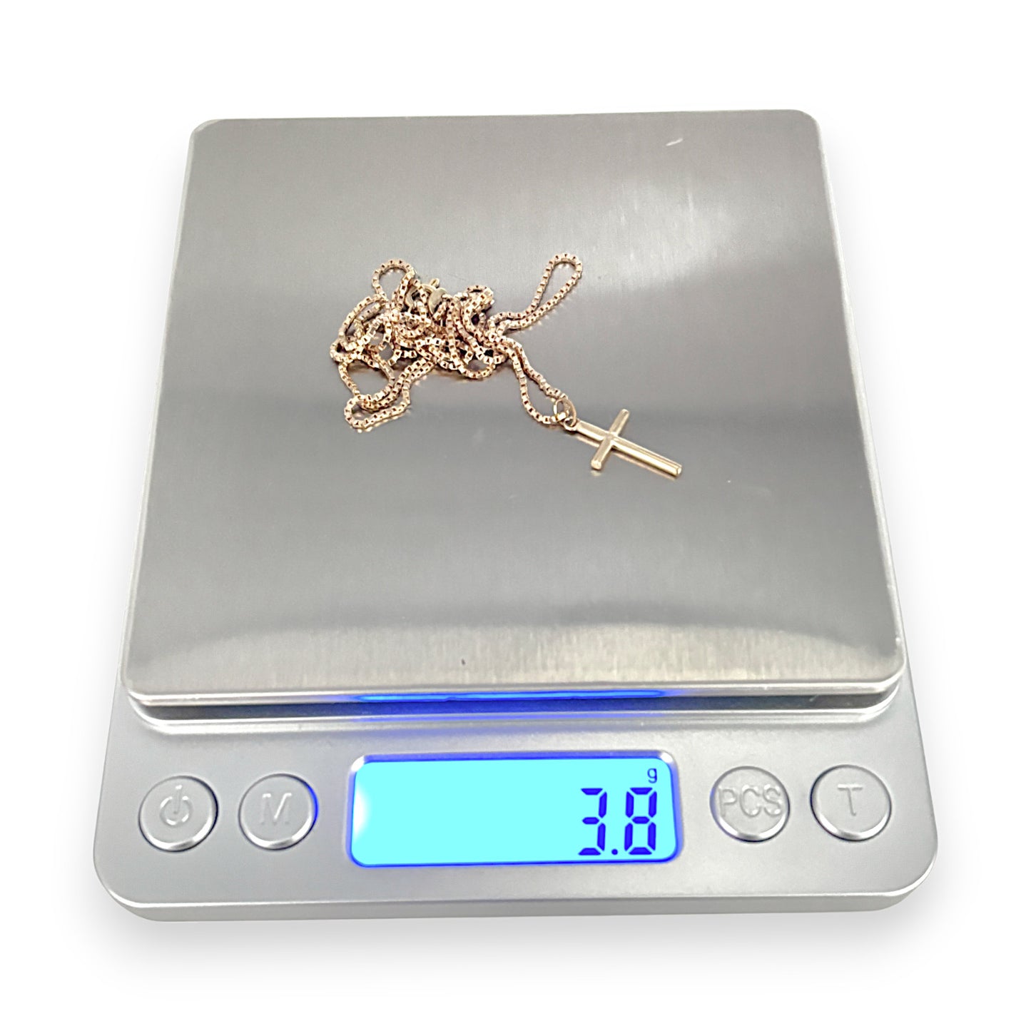 GOLD DEAL | 9ct Gold Soft Edge Box Chain & Cross Set 56cm long