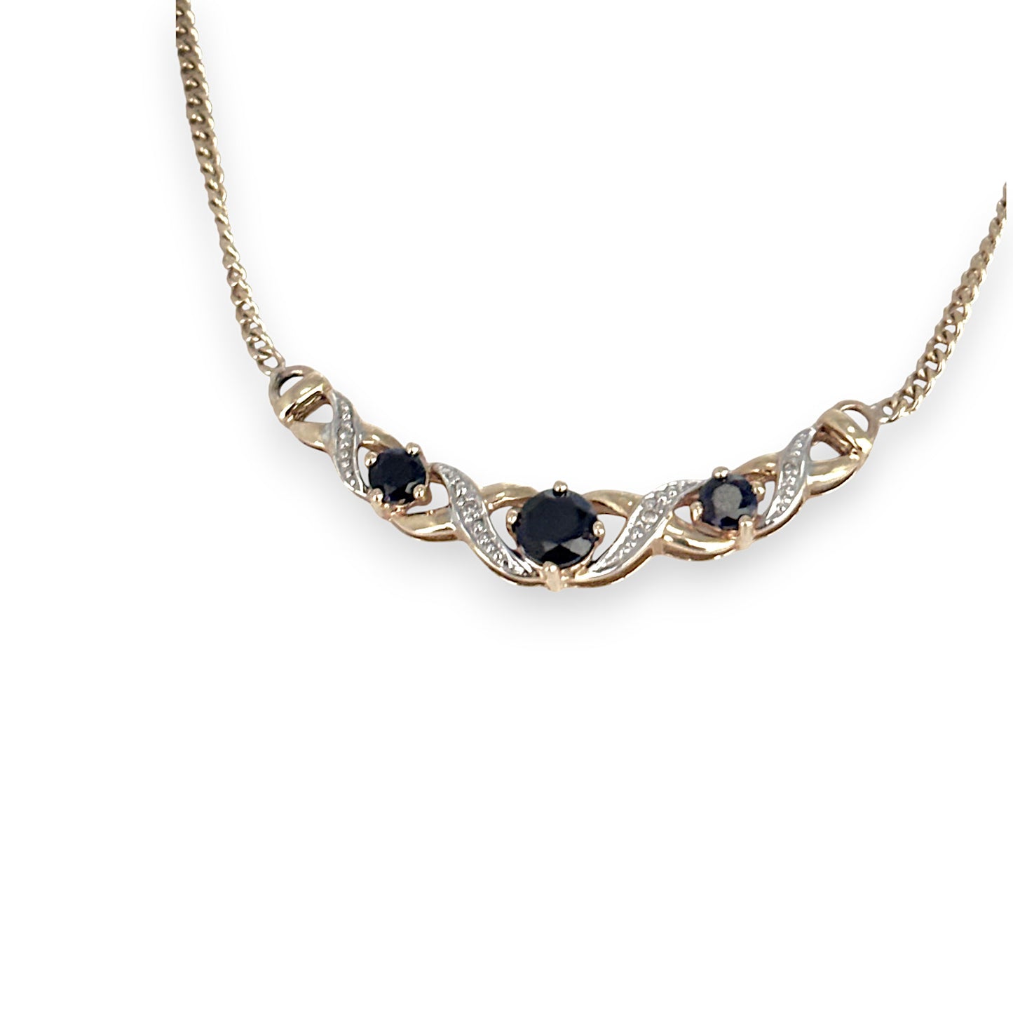 GOLD DEAL | FLASH SALE 9ct Gold Sapphire & Diamond Necklace Length 42cm