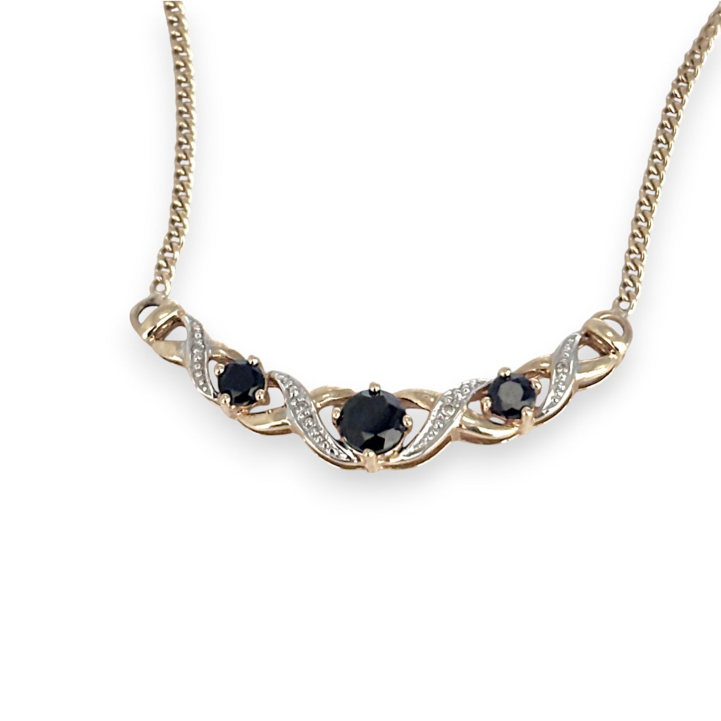 GOLD DEAL | FLASH SALE 9ct Gold Sapphire & Diamond Necklace Length 42cm