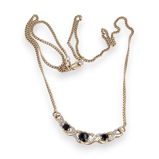 GOLD DEAL | 9ct Gold Sapphire & Diamond Necklace Length 42cm