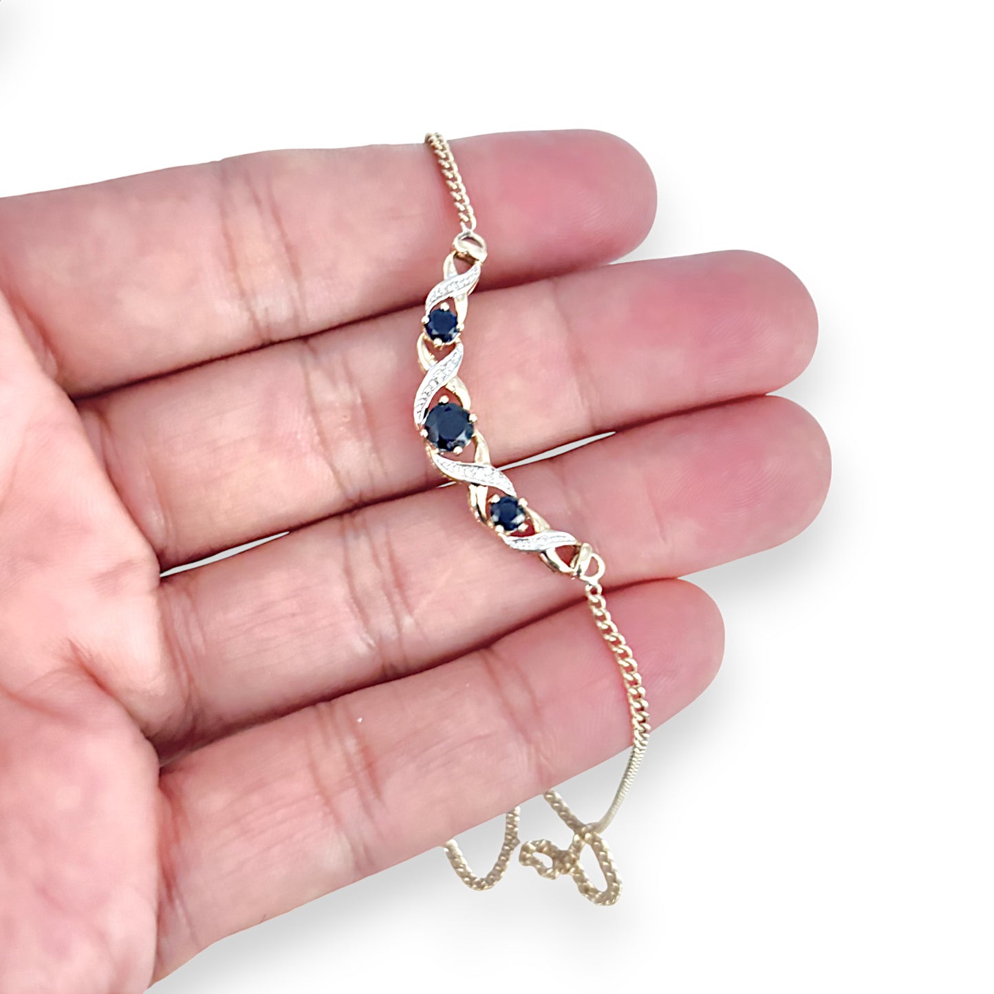 GOLD DEAL | FLASH SALE 9ct Gold Sapphire & Diamond Necklace Length 42cm