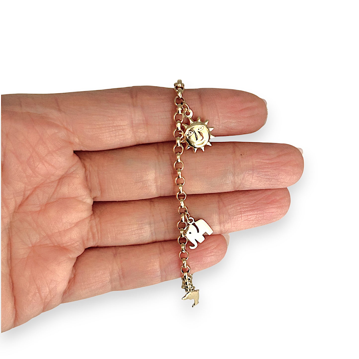 GOLD DEAL | 14K Gold Belcher Bracelet with 5 Charms Length 19cm