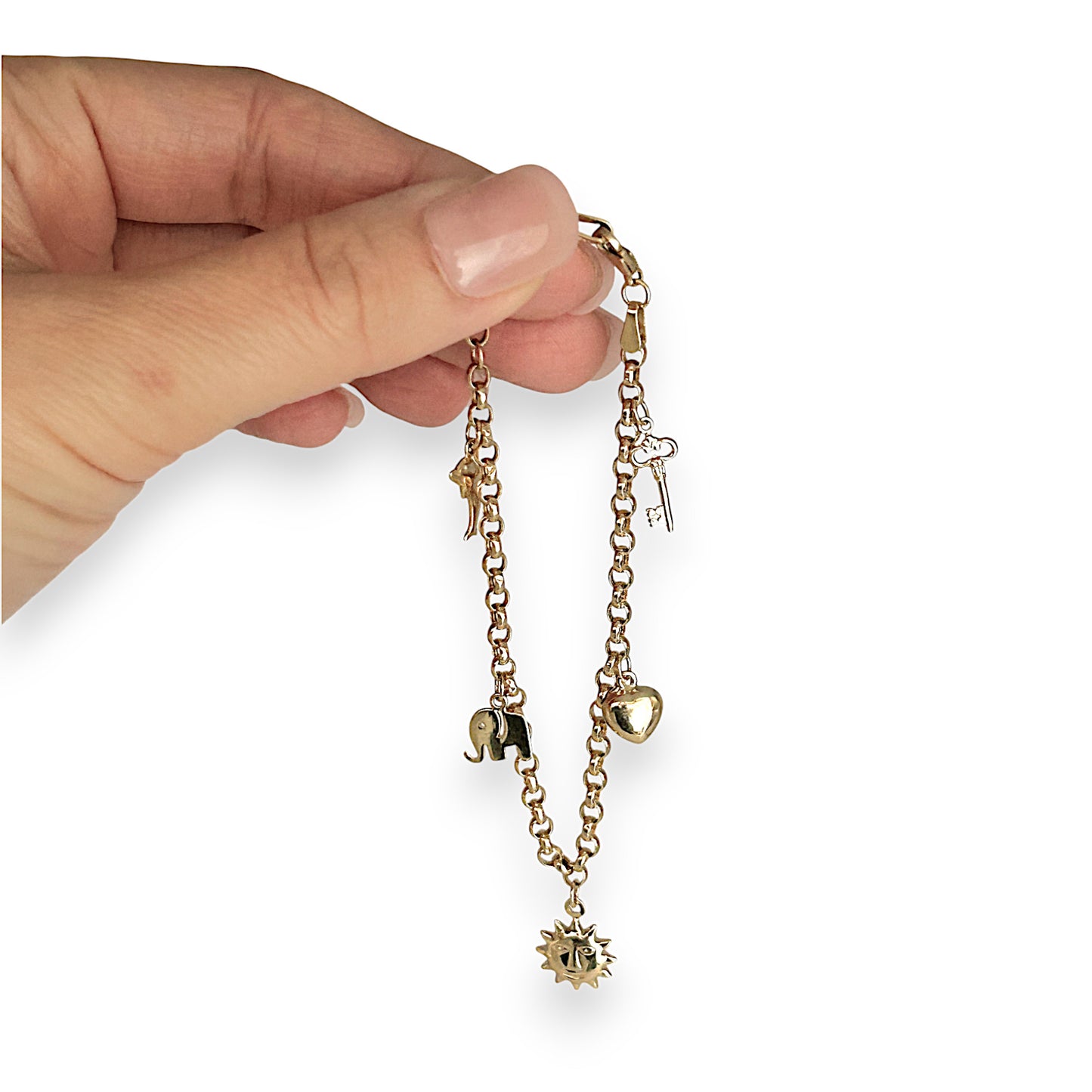 GOLD DEAL | 14K Gold Belcher Bracelet with 5 Charms Length 19cm