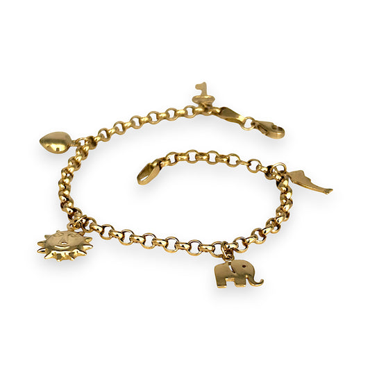 GOLD DEAL | 14K Gold Belcher Bracelet with 5 Charms Length 19cm