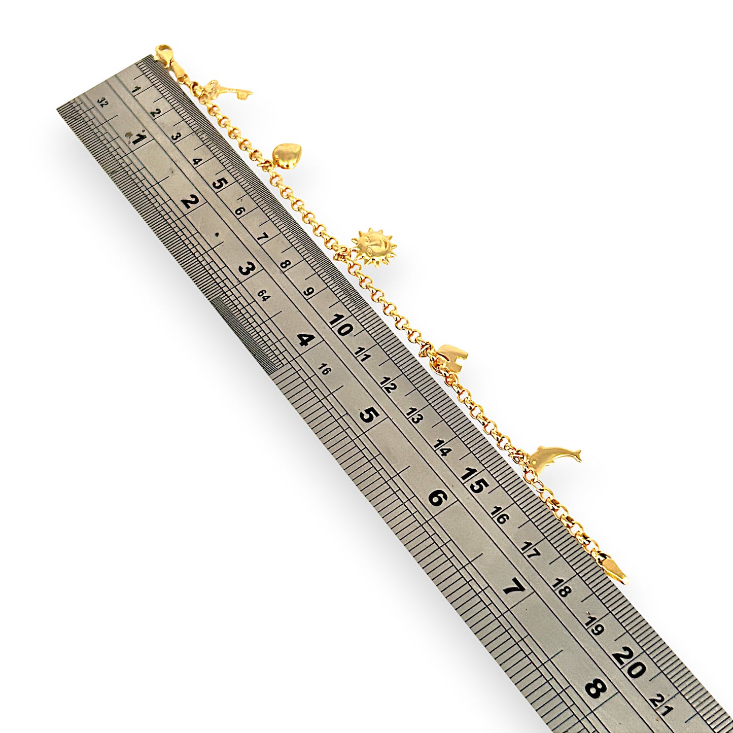GOLD DEAL | 14K Gold Belcher Bracelet with 5 Charms Length 19cm