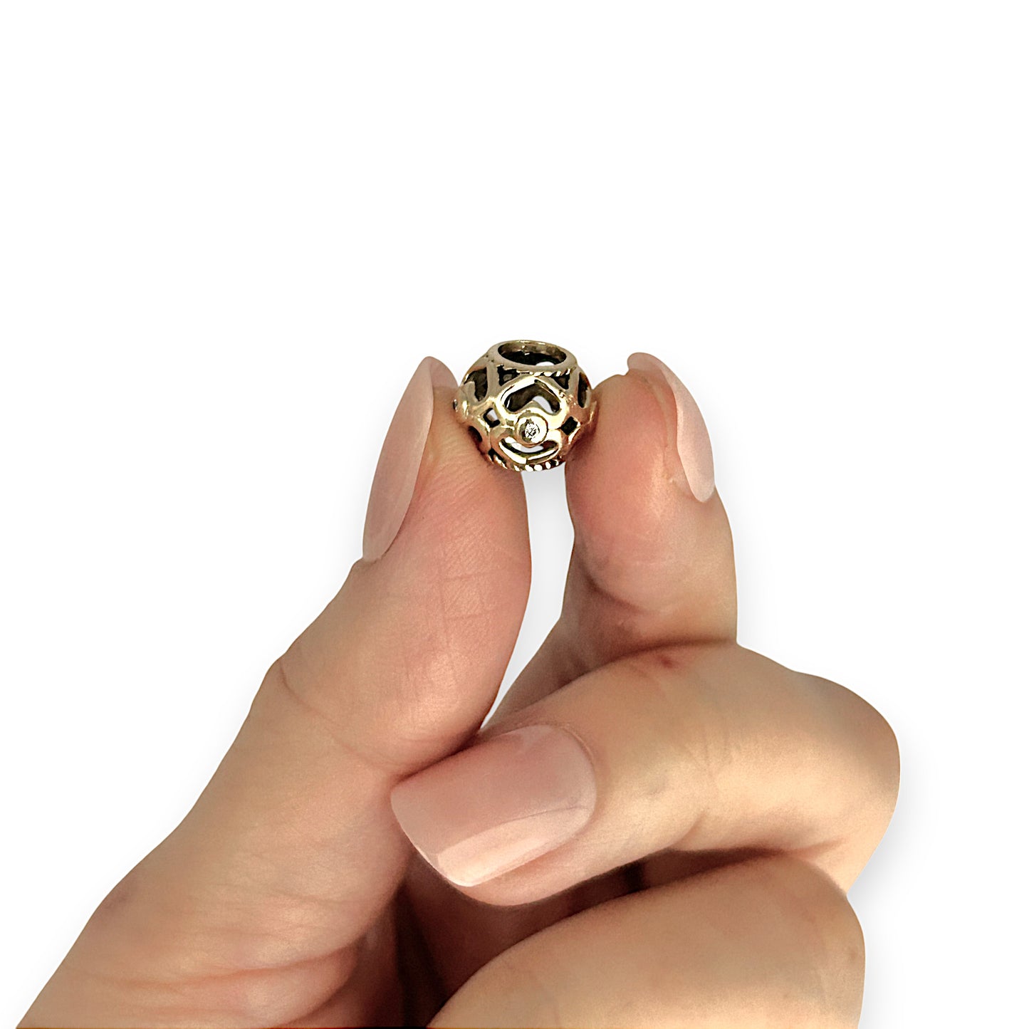 14K Gold Pandora Heart Spacer Charm with diamond. R # 825