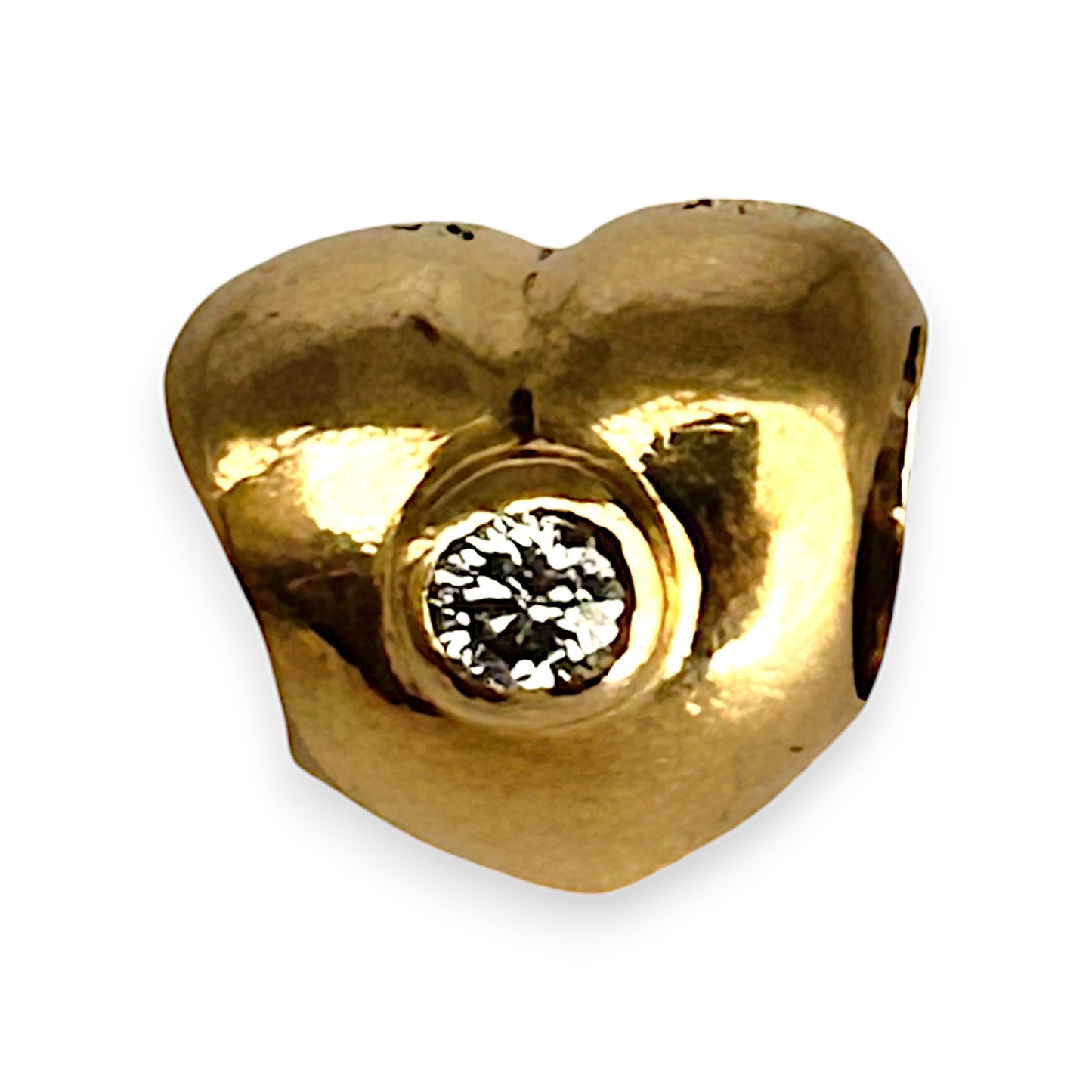 14K Gold Pandora Diamond Heart Solid Threaded Charm. R # 830