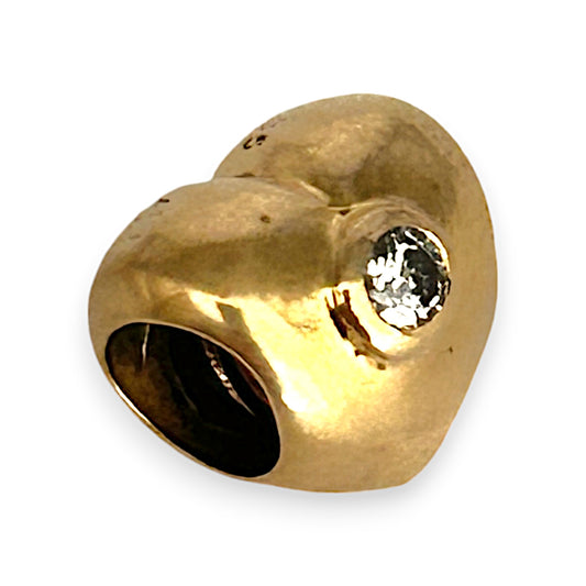 14K Gold Pandora Diamond Heart Solid Threaded Charm. R # 830