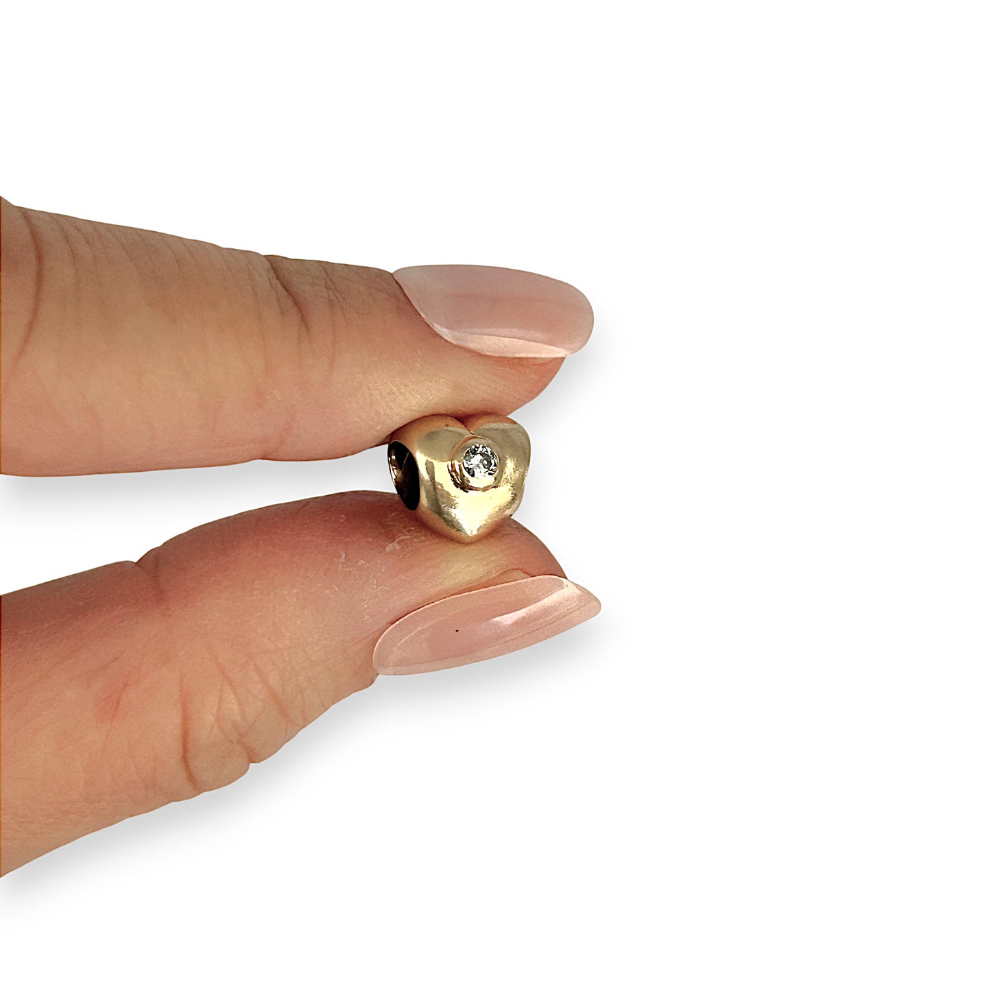 14K Gold Pandora Diamond Heart Solid Threaded Charm. R # 830