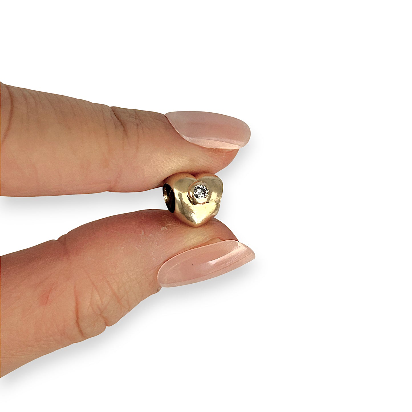 14K Gold Pandora Diamond Heart Solid Threaded Charm. R # 830