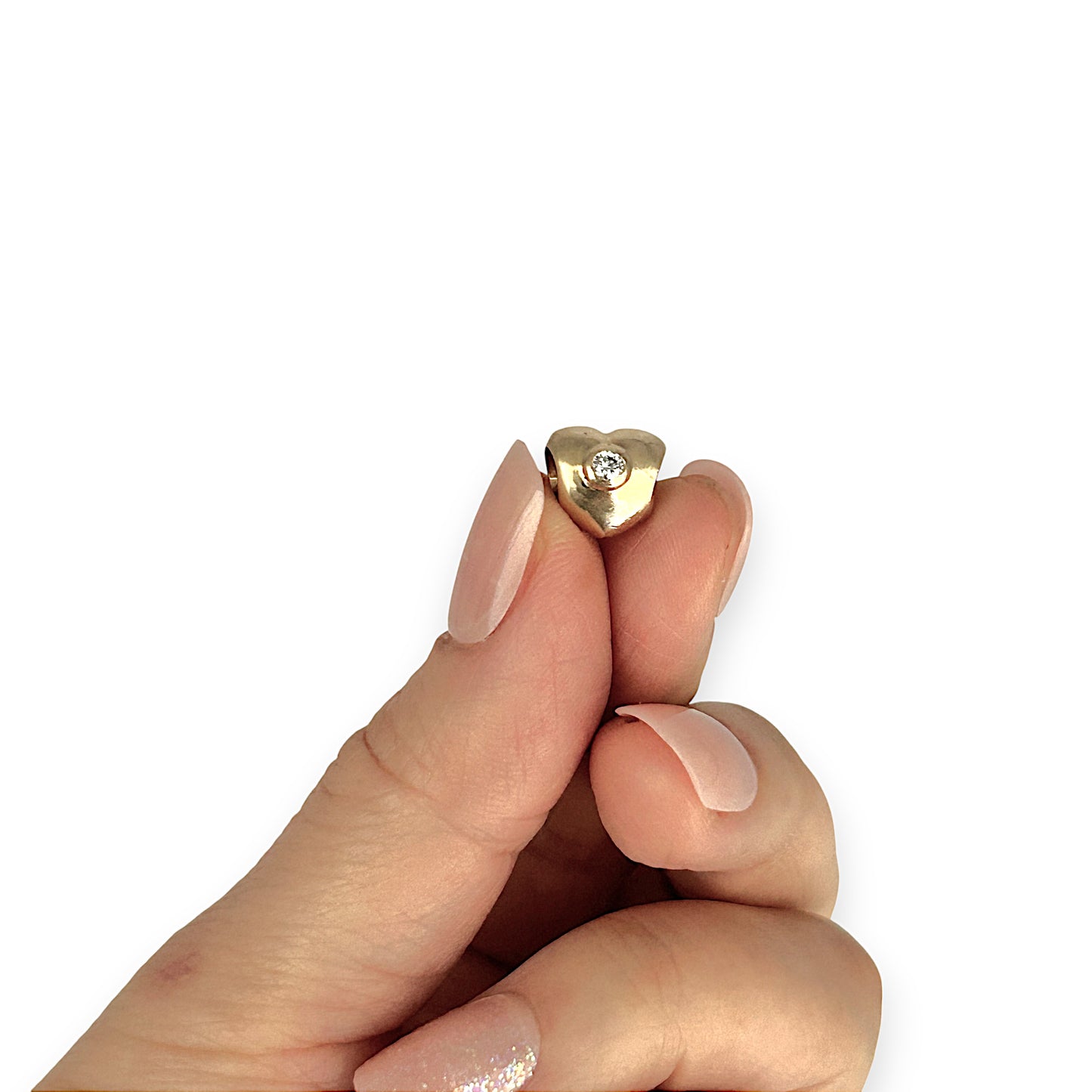 14K Gold Pandora Diamond Heart Solid Threaded Charm. R # 830