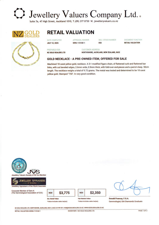 XMAS DEAL | 18kt Gold Soft Edge Bar Link 46cm Chain Valuation $3,775