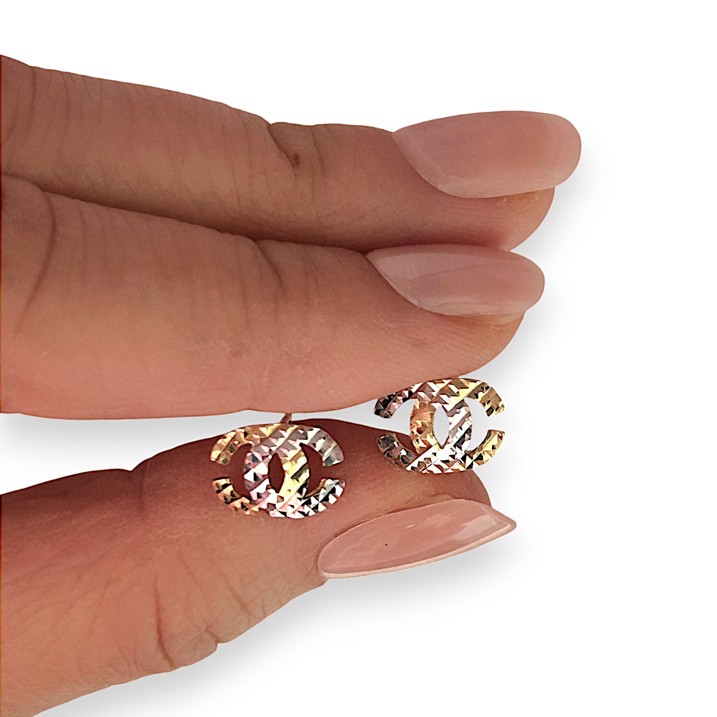 GOLD DEAL | 18ct (18K) Gold Y/W Two-Tone CC Stud Earrings