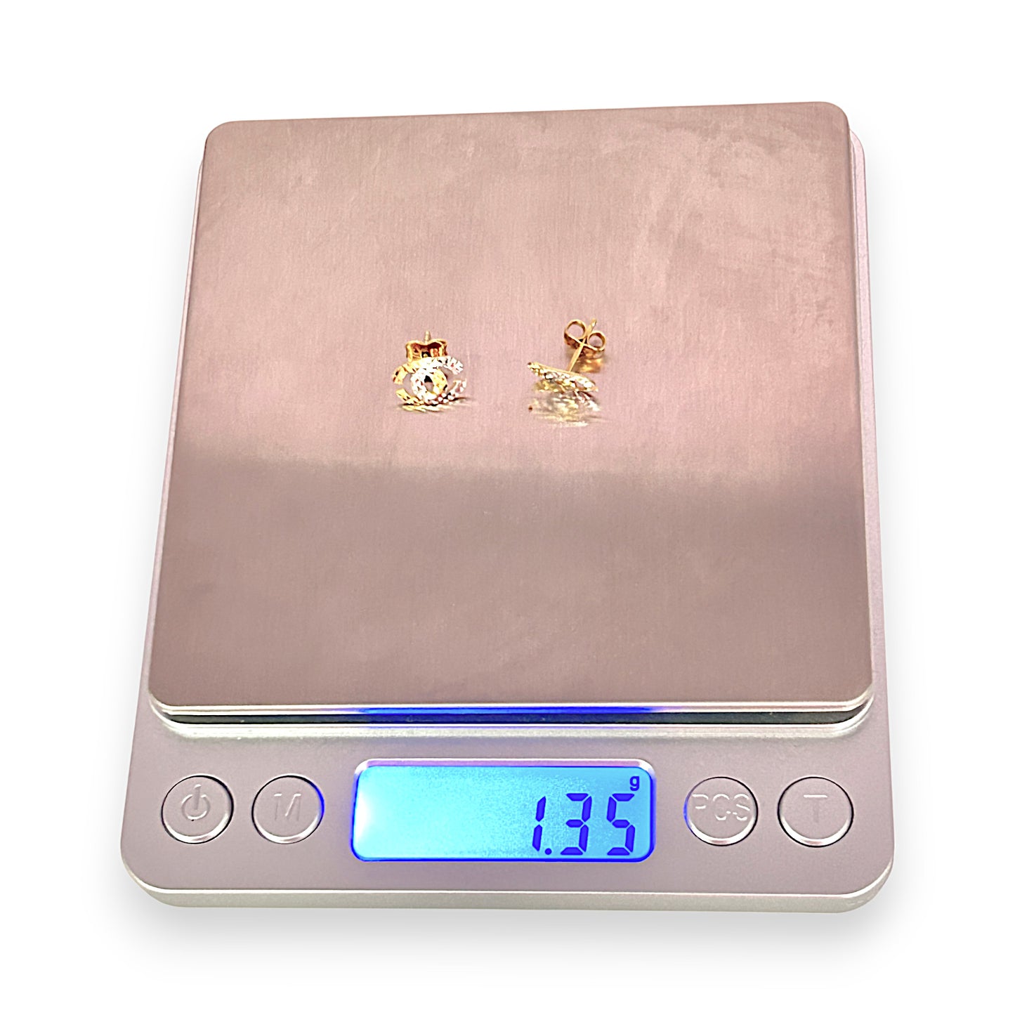 GOLD DEAL | 18ct (18K) Gold Y/W Two-Tone CC Stud Earrings