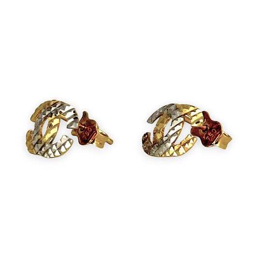 GOLD DEAL | 18ct (18K) Gold Y/W Two-Tone CC Stud Earrings