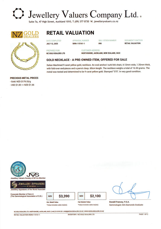 GOLD DEAL | 9ct (9K) Gold 60cm Polished Mariner Link Chain Valuation $3,390