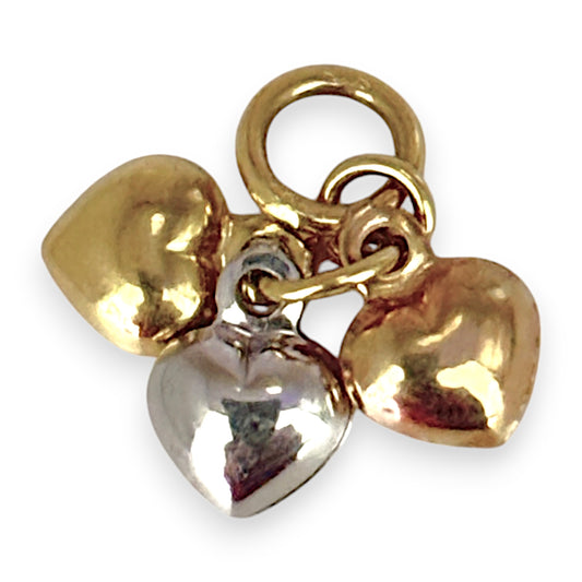 9ct Yellow White Rose Gold 3 Hearts Pendant. R # 900
