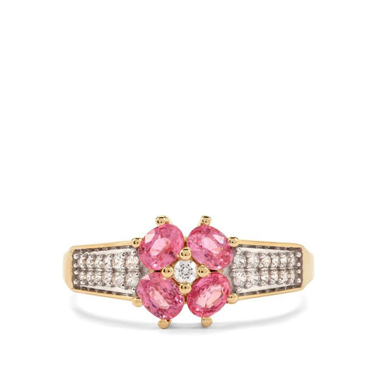 GOLD DEAL | 9K Gold Gemporia Montepuez Padparadscha Sapphire Ring, White Zircon 1ct Refurbished