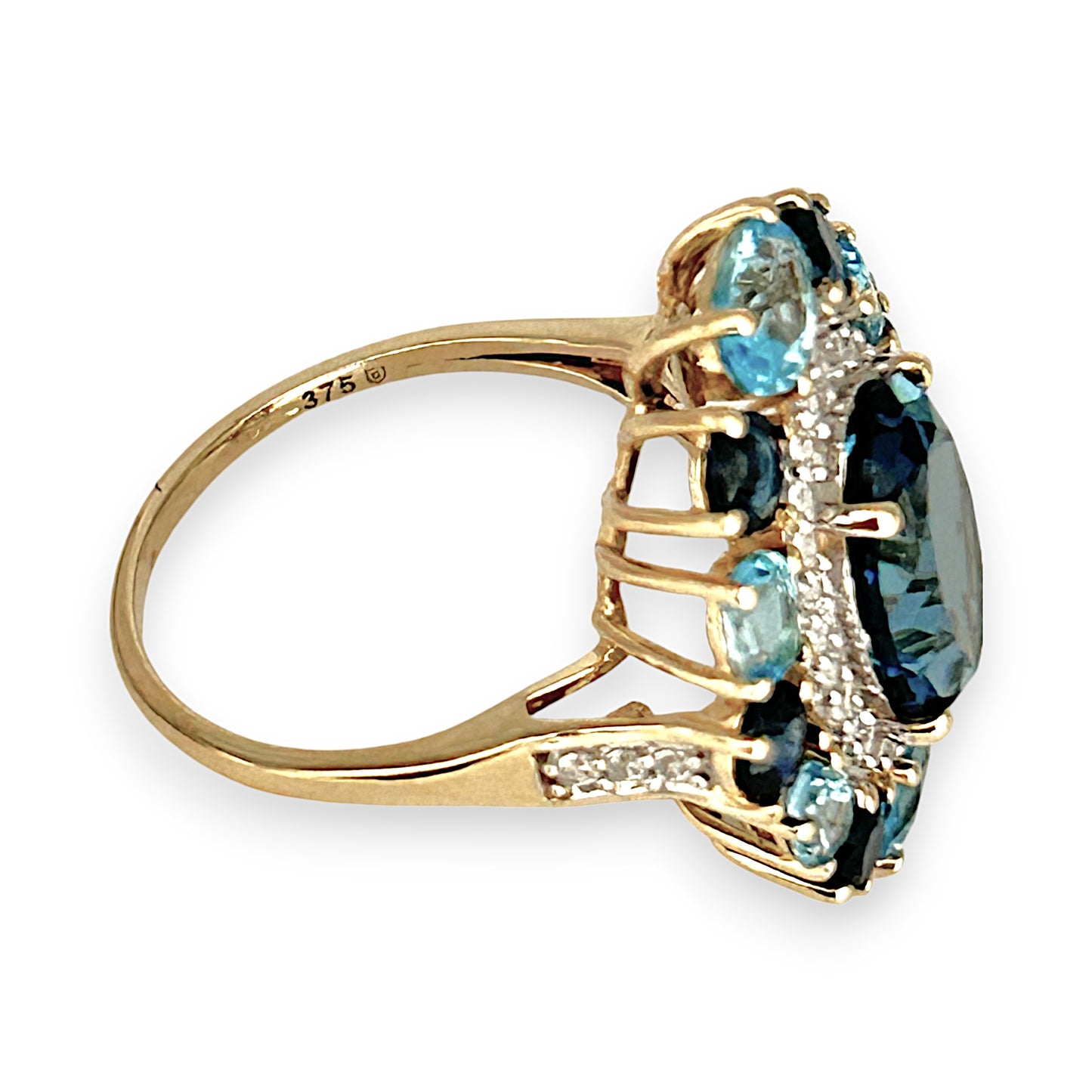 GOLD DEAL | 9K Gold Gemporia London Blue, Swiss Blue Topaz, Australian Blue Sapphire, Zircon Ring 7.75cts