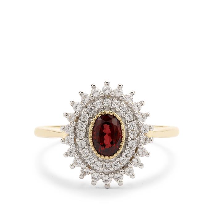 GOLD DEAL | 9K Gold Gemporia Burmese Jedi Red Spinel Ring White Zircon 1.15cts Refurbished