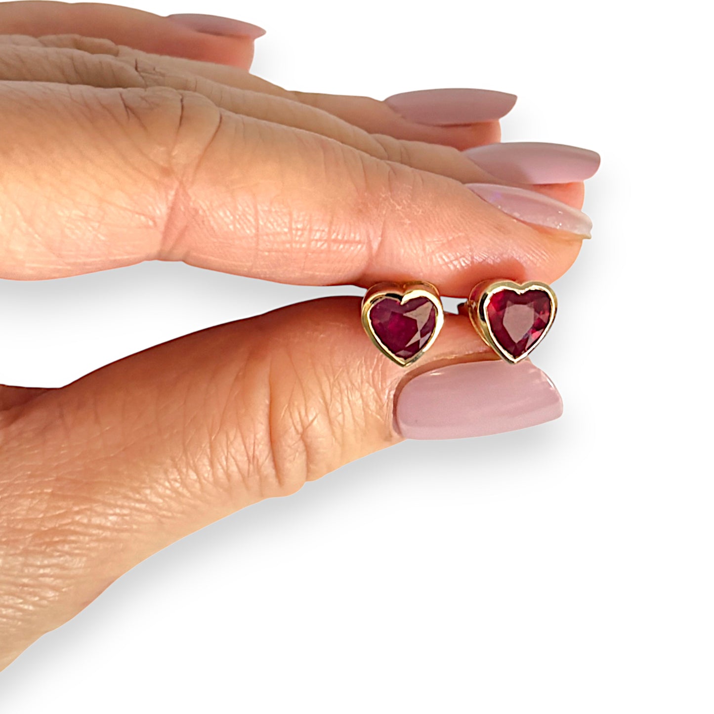 9K Gold Gemporia Bemainty Ruby Heart Stud Earrings. R # 909
