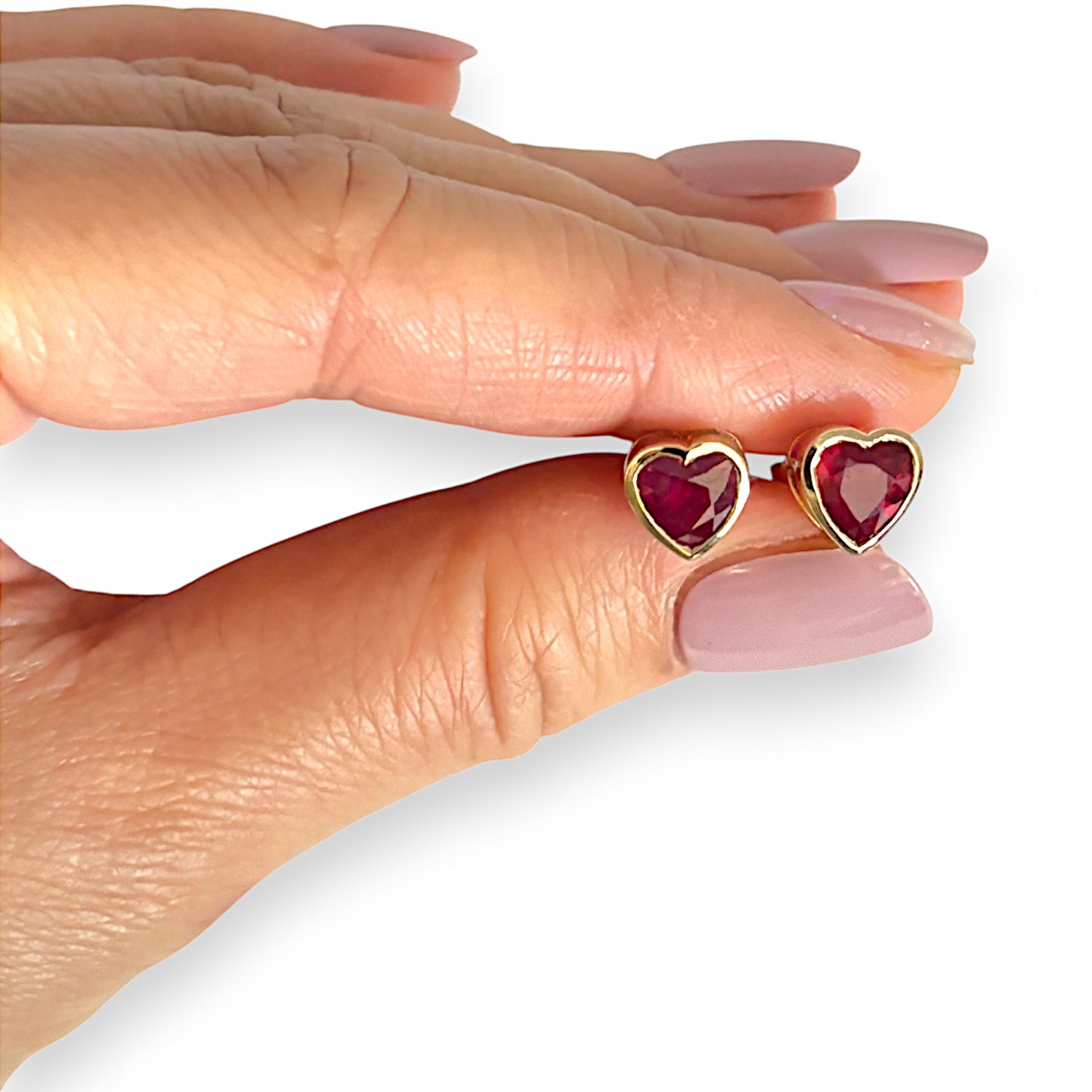 9K Gold Gemporia Bemainty Ruby Heart Stud Earrings. R # 909