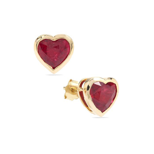 9K Gold Gemporia Bemainty Ruby Heart Stud Earrings. R # 909