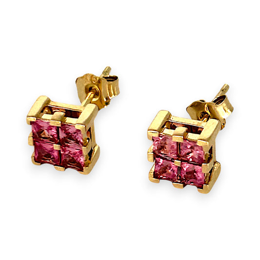 GOLD DEAL | 9ct (9K) Gold Refurbished Rosé Éclat Stud Earrings with Pink Sapphire
