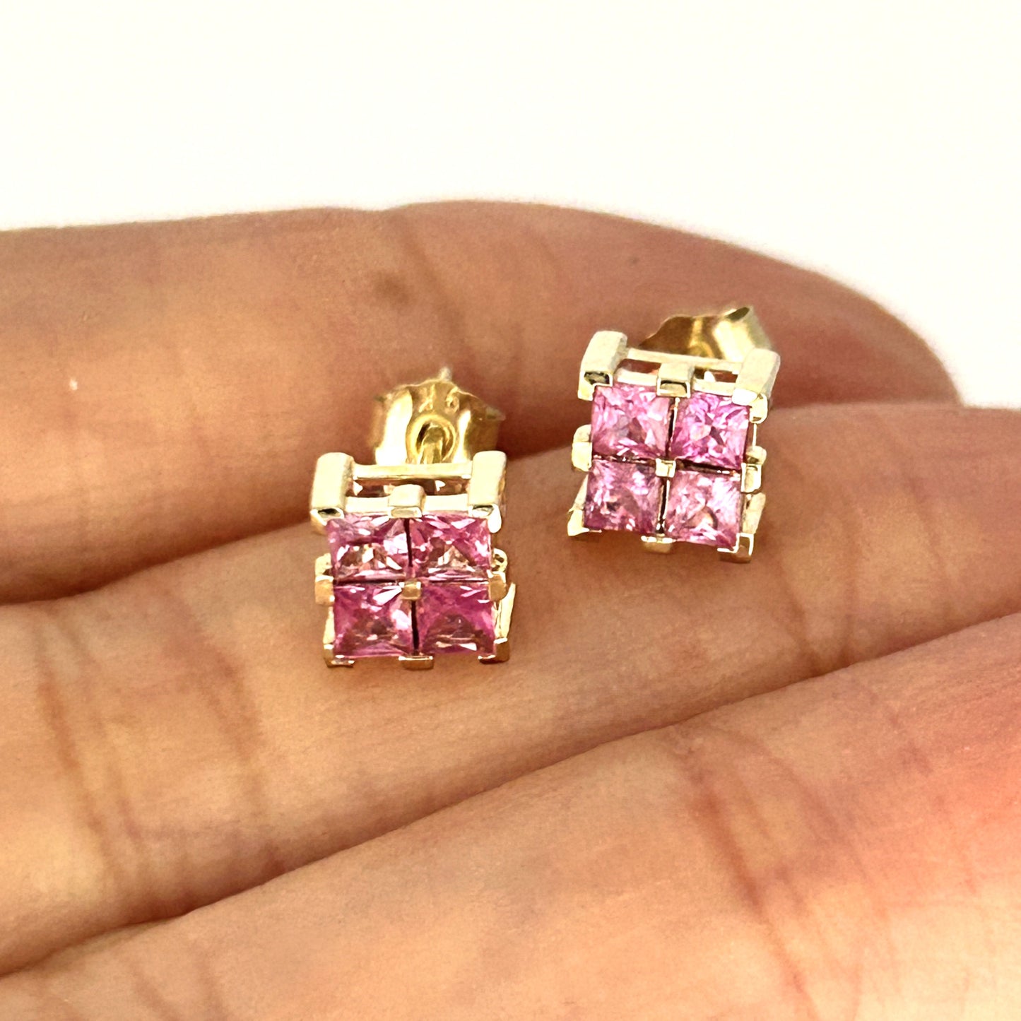 GOLD DEAL | 9ct (9K) Gold Refurbished Rosé Éclat Stud Earrings with Pink Sapphire