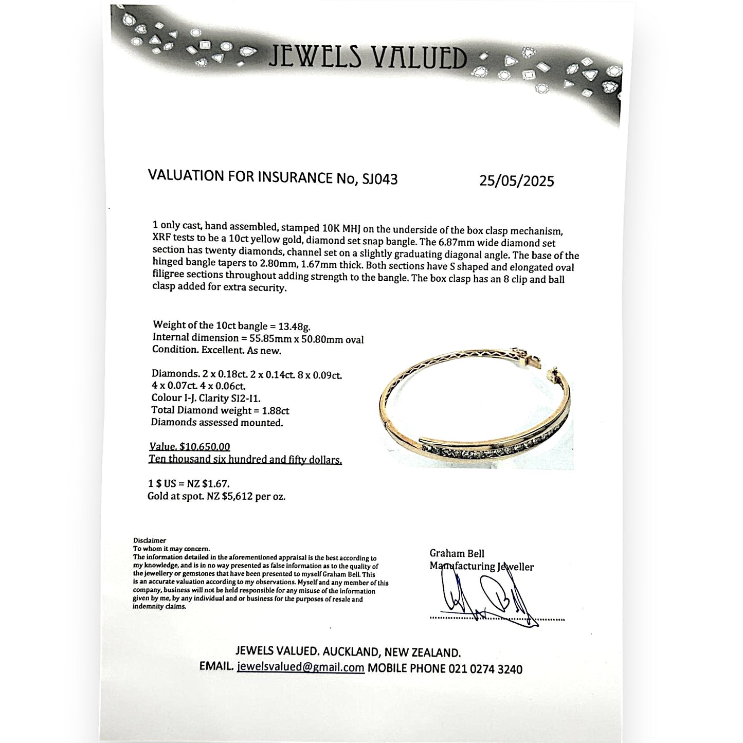 GOLD DEAL | FLASH SALE 10ct (10K) Gold Michael Hill Bangle Diamond TDW 1.88ct Valuation $10,650