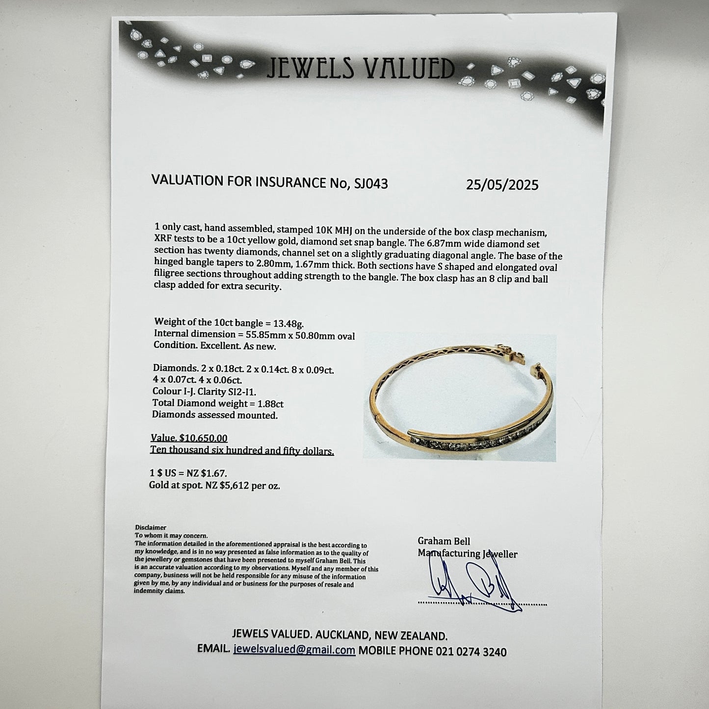GOLD DEAL | FLASH SALE 10ct (10K) Gold Michael Hill Bangle Diamond TDW 1.88ct Valuation $10,650