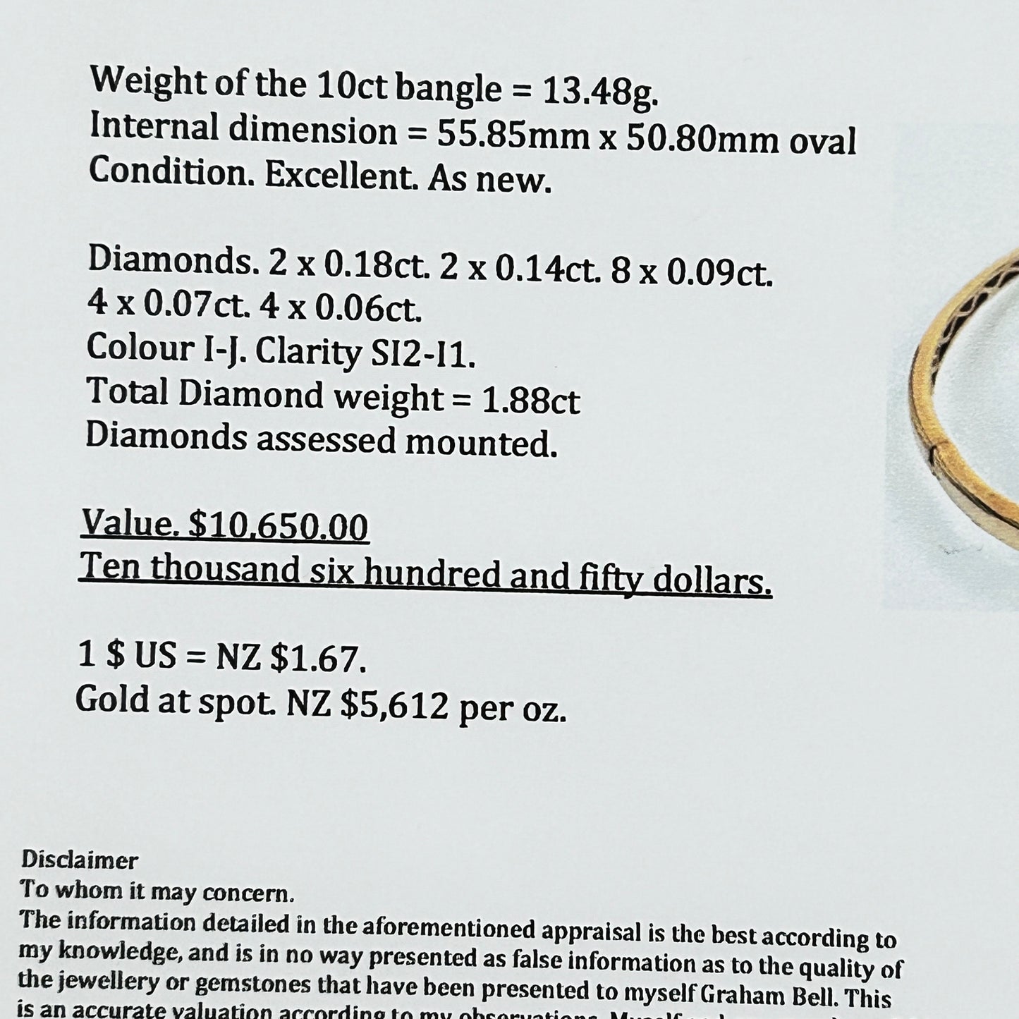 GOLD DEAL | FLASH SALE 10ct (10K) Gold Michael Hill Bangle Diamond TDW 1.88ct Valuation $10,650