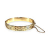 9ct Gold Vintage Engraved Oval Bangle Bracelet with Safety Lock & Chain. R # 922