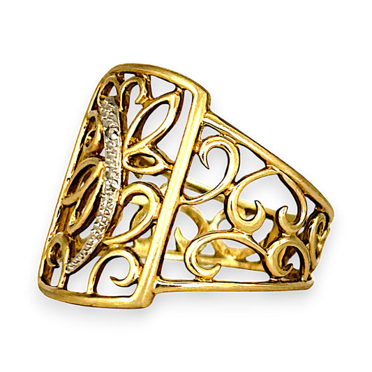 GOLD DEAL | 9ct (9K) Gold Ornate Filigree Statement Ring Size O
