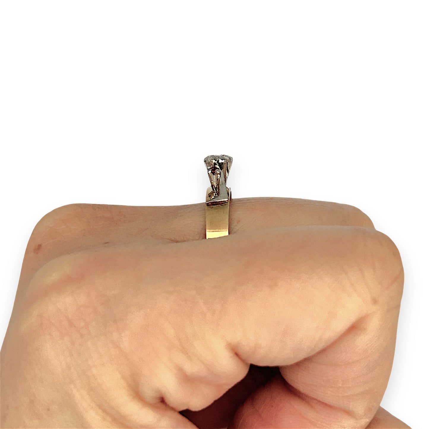 GOLD DEAL | 9ct (9K) Y/W Gold Vintage Diamond & Ruby Trio Ring Size O