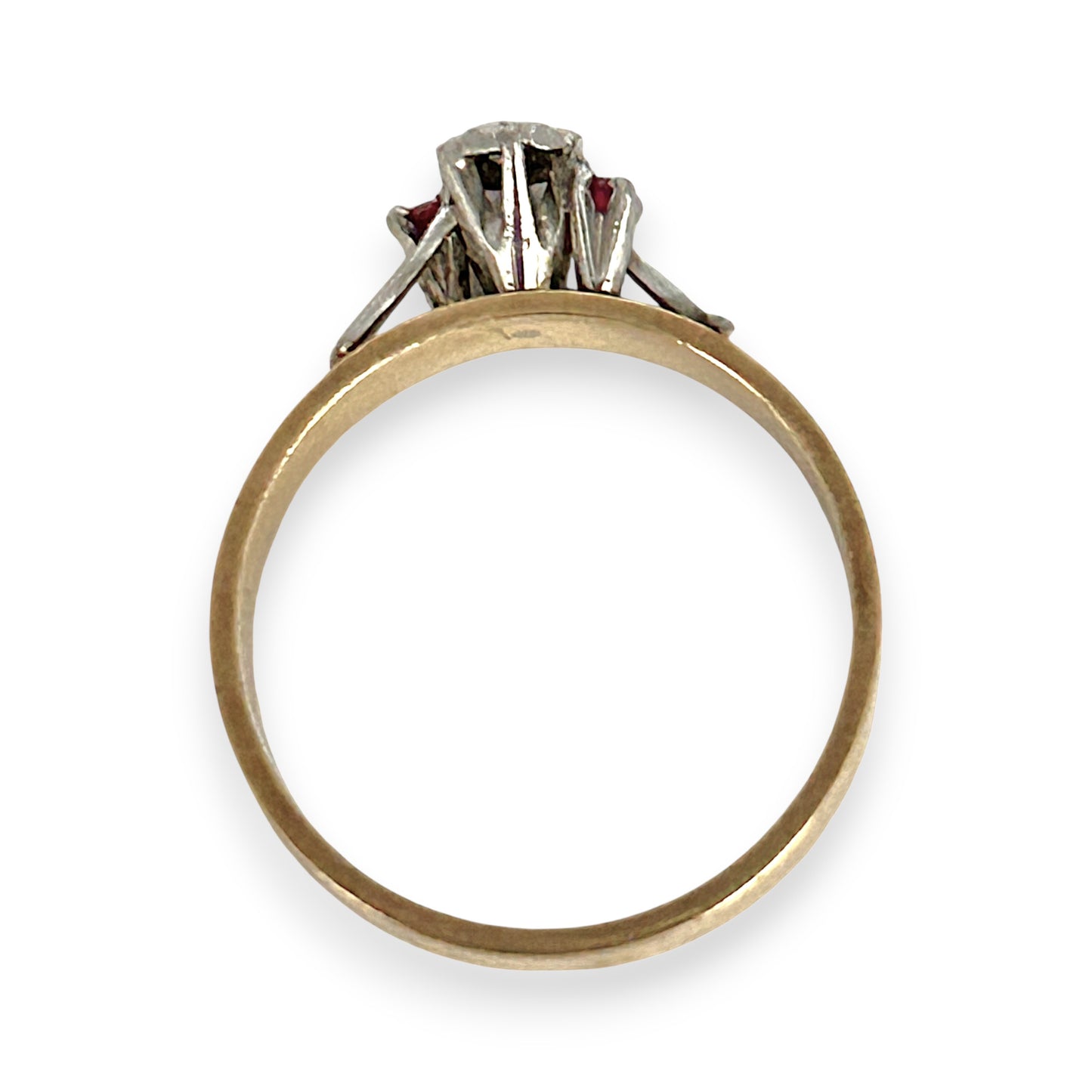 GOLD DEAL | 9ct (9K) Y/W Gold Vintage Diamond & Ruby Trio Ring Size O