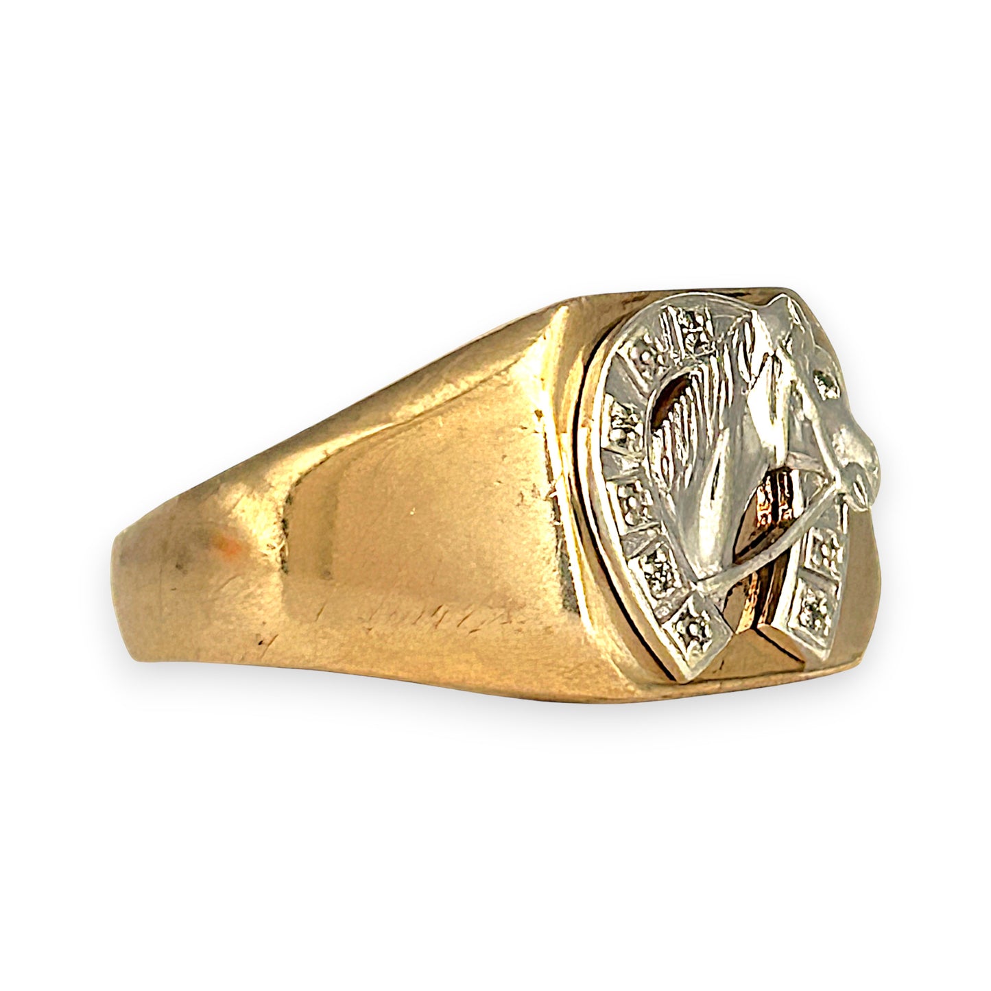 GOLD DEAL | FLASH SALE 9ct (9K) Y/W Two Tone Gold Stallion Crest Ring Size X
