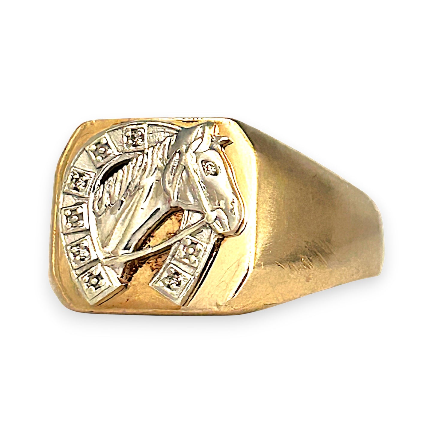 GOLD DEAL | FLASH SALE 9ct (9K) Y/W Two Tone Gold Stallion Crest Ring Size X