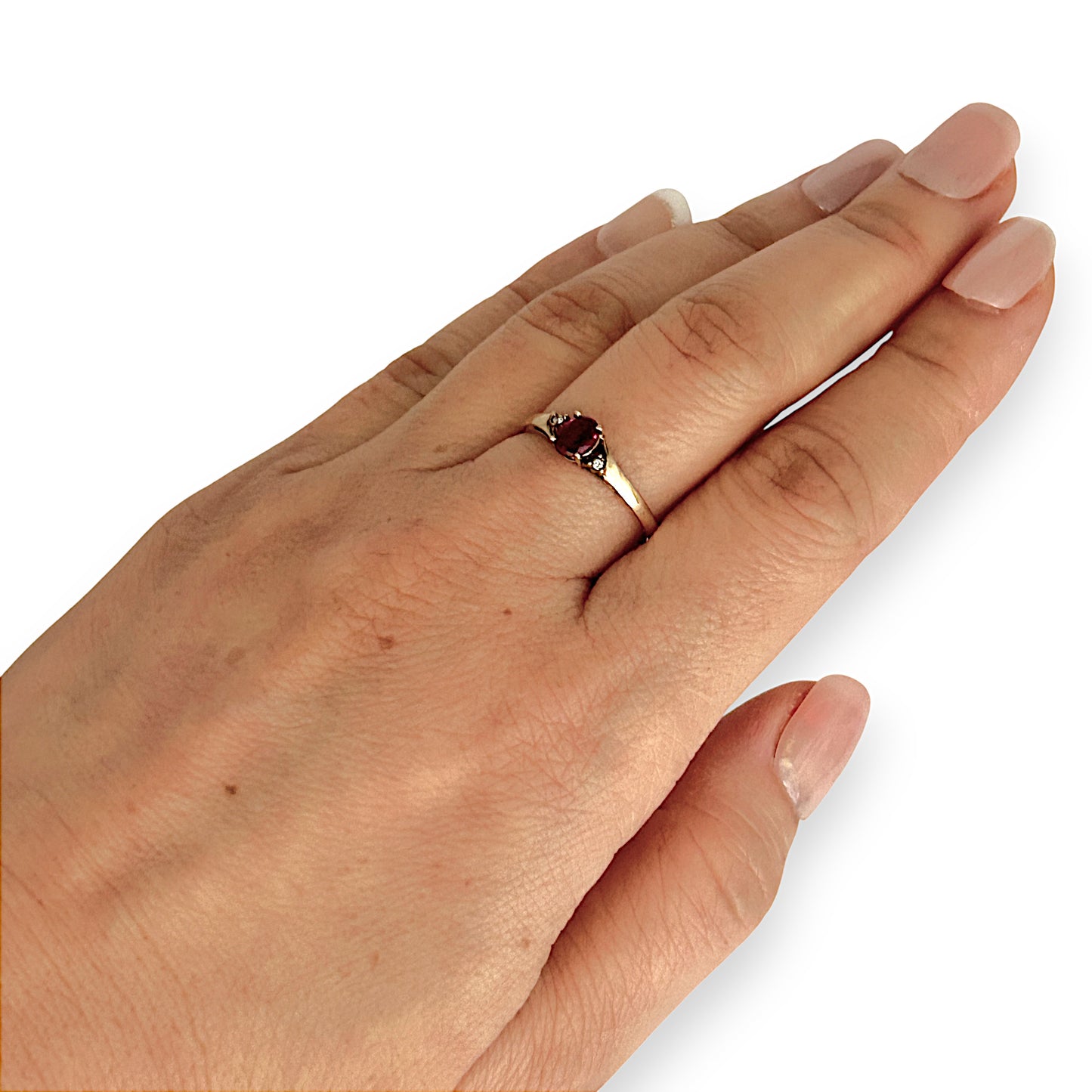 GOLD DEAL | 9ct (9K) Gold Timeless Ruby & Diamond Trio Ring Size N 1/2